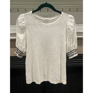GOLDIE LEWINTER White Embroidered Cuffed Pima‎ Cotton Shirt XS